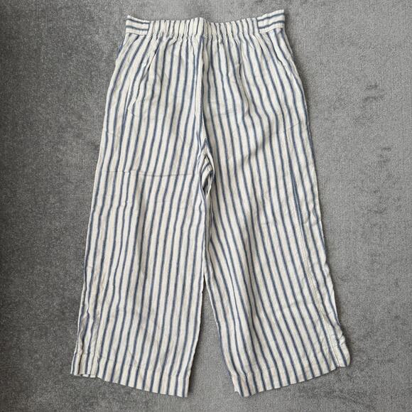 Tahari Pants Womens XL Blue Cream Stripe Linen Blend Wide Leg Cropped High Rise - Picture 9 of 11